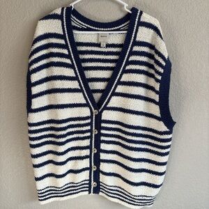 Maeve Navy and White Striped V-Neck Sweater Vest